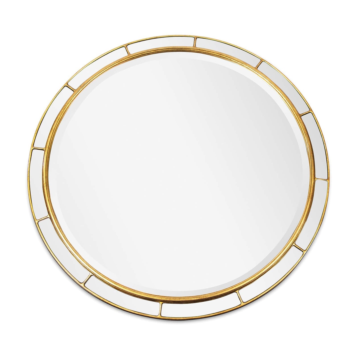 Plaza Mirror: Round Beveled Elegance with Antique Gold Leaf Finish