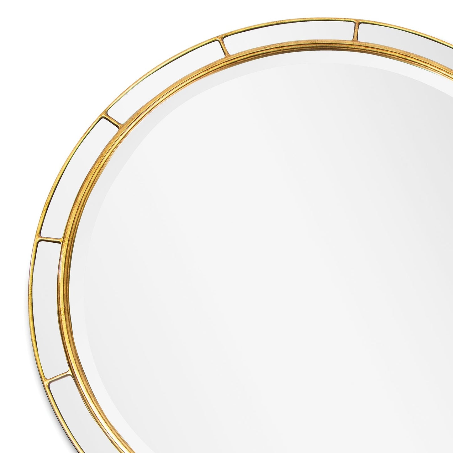 Plaza Mirror: Round Beveled Elegance with Antique Gold Leaf Finish