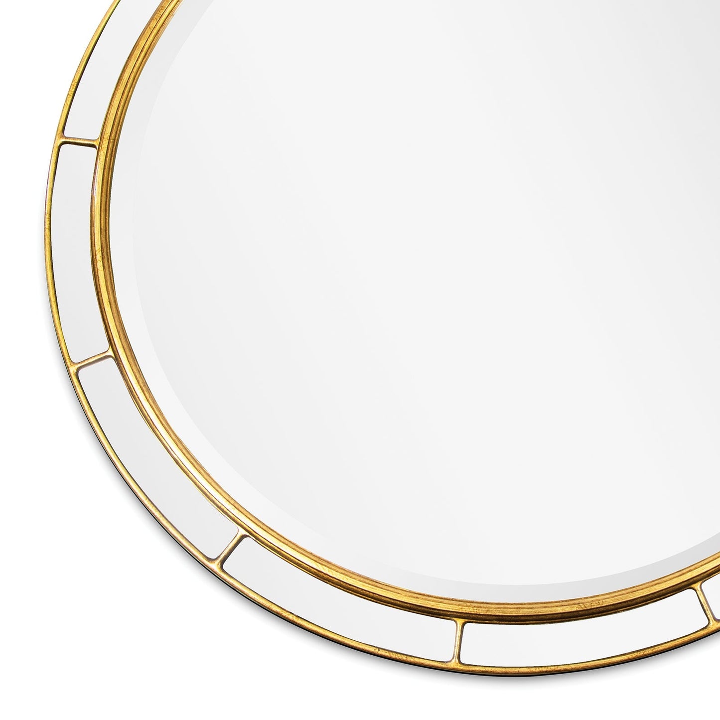 Plaza Mirror: Round Beveled Elegance with Antique Gold Leaf Finish