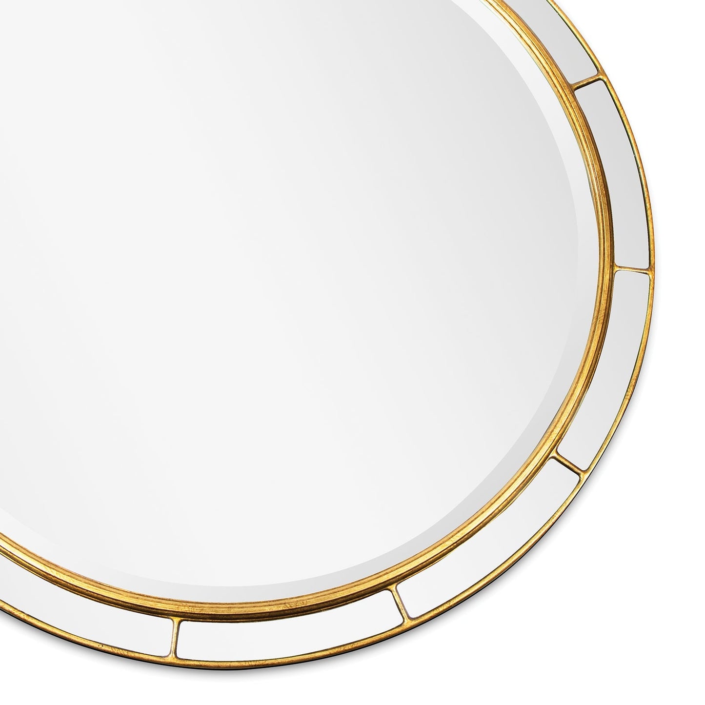 Plaza Mirror: Round Beveled Elegance with Antique Gold Leaf Finish