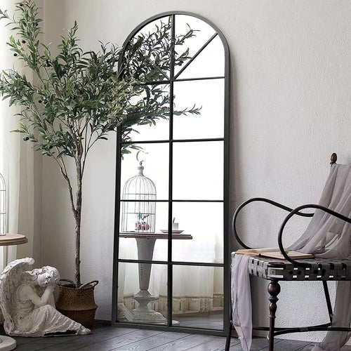 Large Arched Window Pane Mirror | 65"x22" Cathedral Floor & Wall Mount Full-Length Mirror