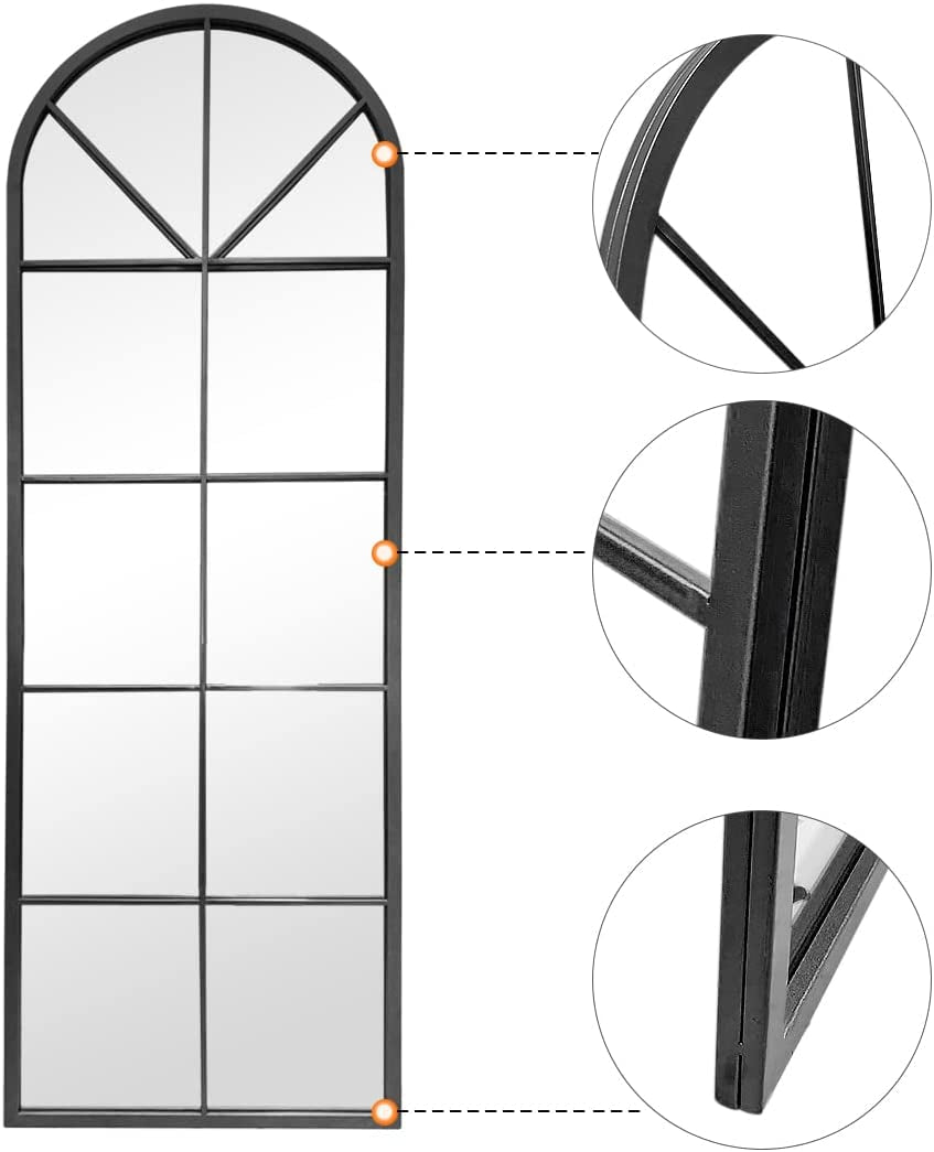 Large Arched Window Pane Mirror | 65"x22" Cathedral Floor & Wall Mount Full-Length Mirror