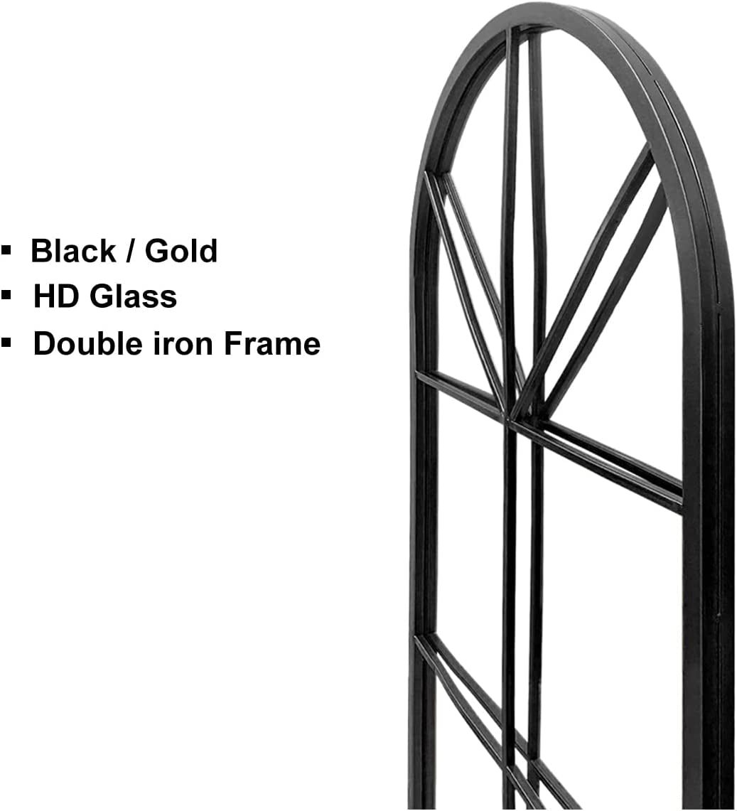Large Arched Window Pane Mirror | 65"x22" Cathedral Floor & Wall Mount Full-Length Mirror