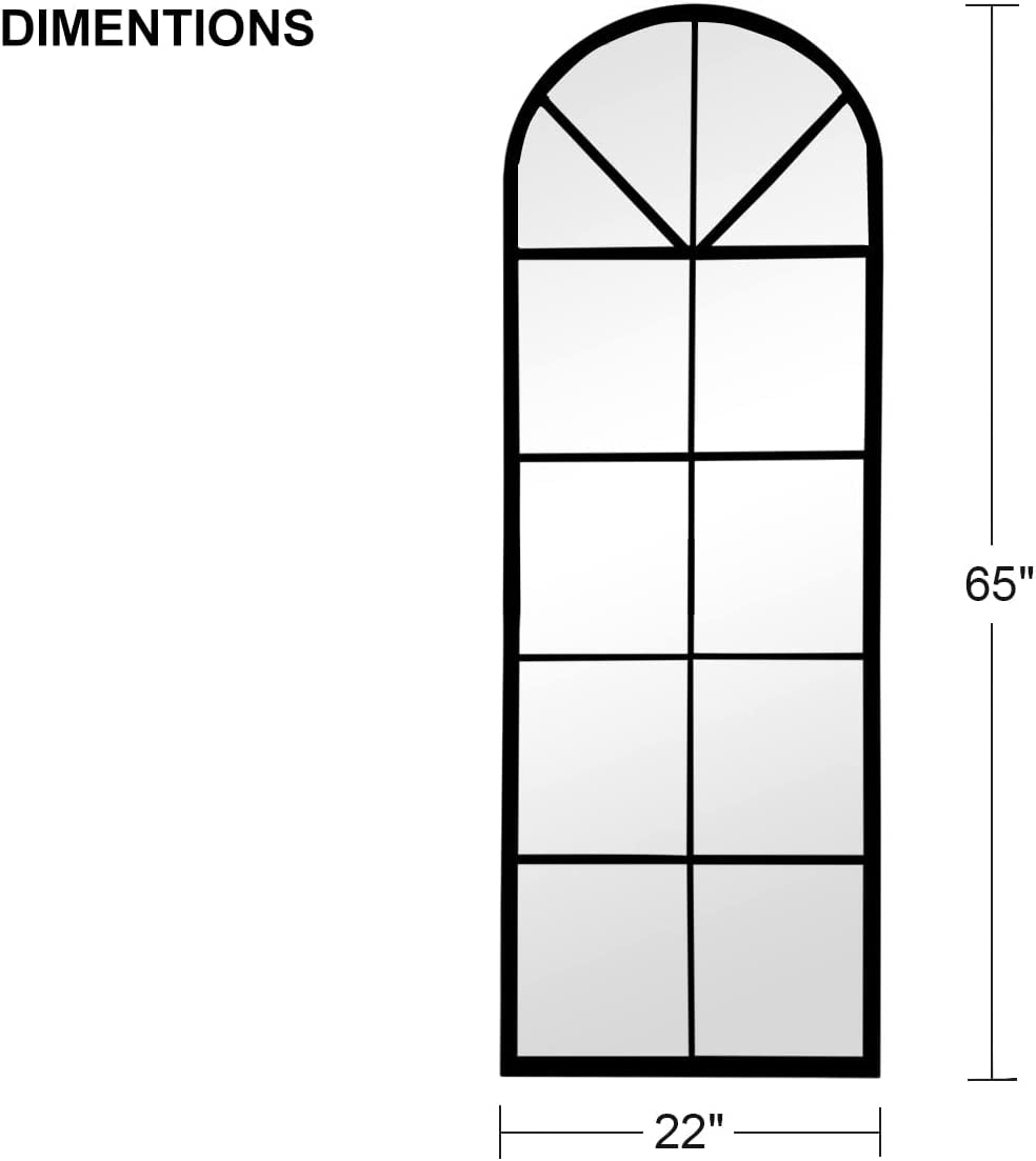 Large Arched Window Pane Mirror | 65"x22" Cathedral Floor & Wall Mount Full-Length Mirror