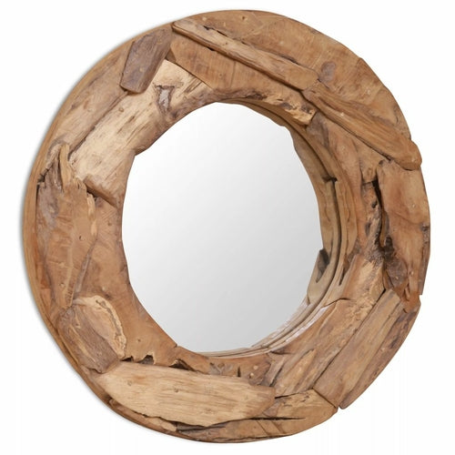 Rustic Round Teak Wood Mirror – 23.6"