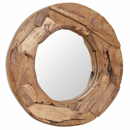 Rustic Round Teak Wood Mirror – 23.6"