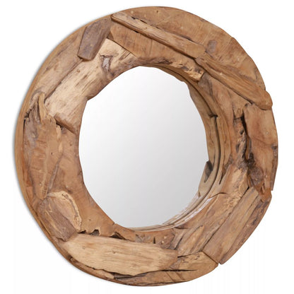 Rustic Round Teak Wood Mirror – 23.6"