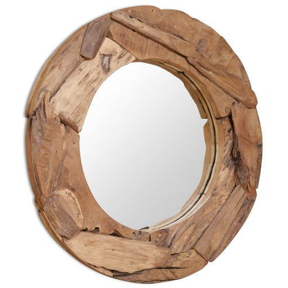 Rustic Round Teak Wood Mirror – 23.6"