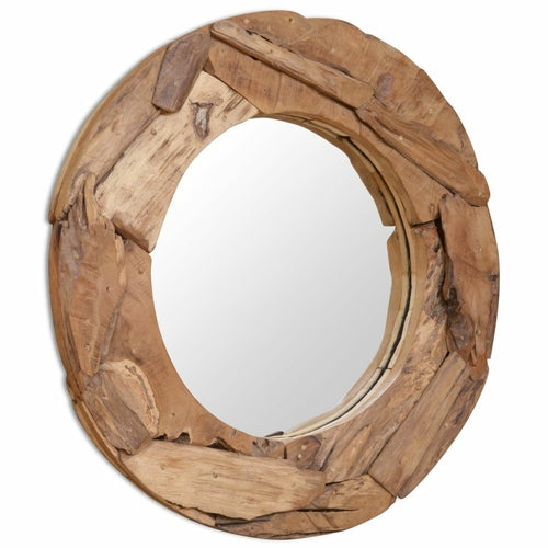 Rustic Round Teak Wood Mirror – 23.6"