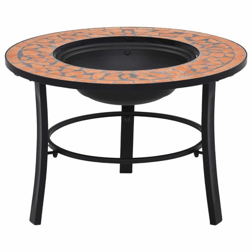 Mosaic Fire Pit with Terracotta Ceramic Tabletop – 26.8" Outdoor Steel Fire Bowl