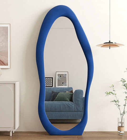Blue Wavy Full-Length Mirror | 63"x24" Irregular Flannel Frame Floor & Wall Mirror