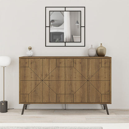 Light Brown – Modern Melamine Sideboard with Double-Leaf Cabinets