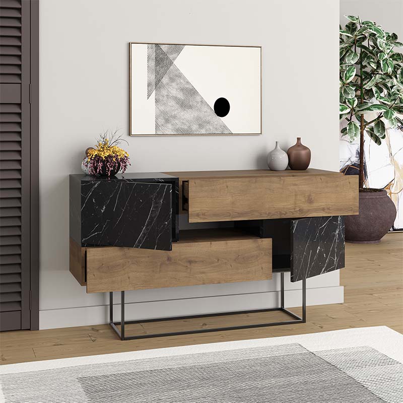 Cabinet | Light Brown & Black Marble Effect