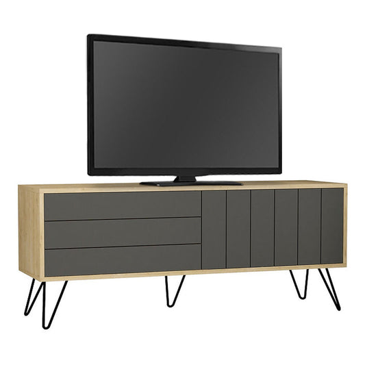 TV Stand in Natural Beech and Anthracite – Modern Melamine Media Console