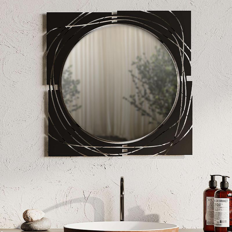 Elegant Square Wall Mirror with Black Metal Frame
