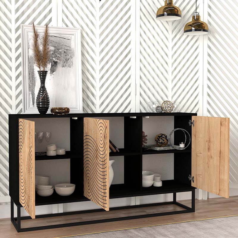 Melamine Black & Sapphire Oak | Modern Storage Cabinet