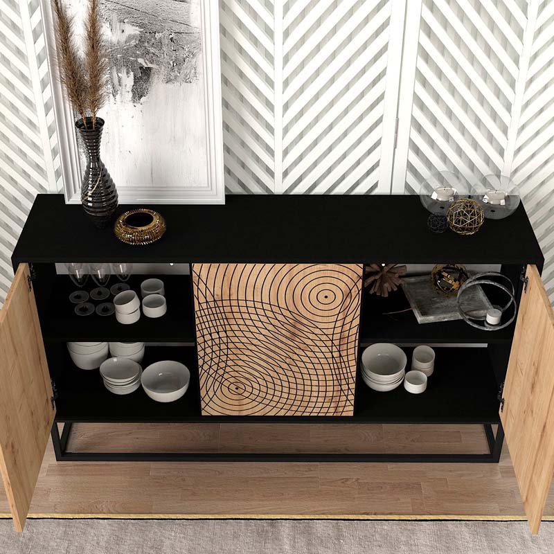 Melamine Black & Sapphire Oak | Modern Storage Cabinet