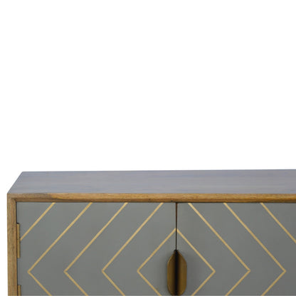 Sleek Cement and Brass Inlay Media Unit in Solid Mango Wood