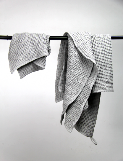 Asphalt Grey Linen Waffle Towel