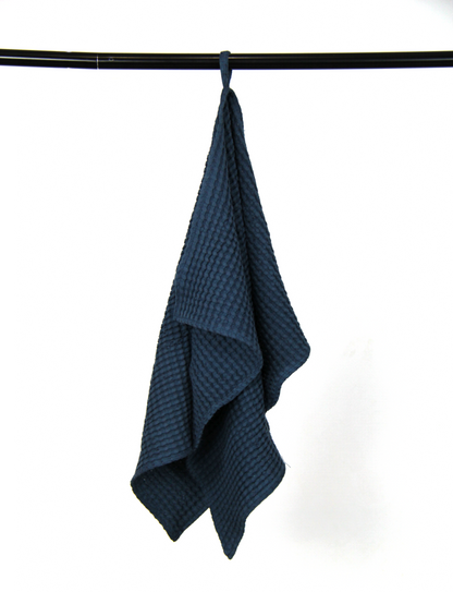 Navy Blue Linen Waffle Towel | Luxurious & Soft Bathing Experience