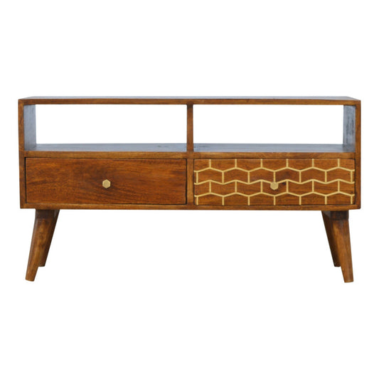 Gold Pattern Drawer Media Unit with Nordic-Style Legs