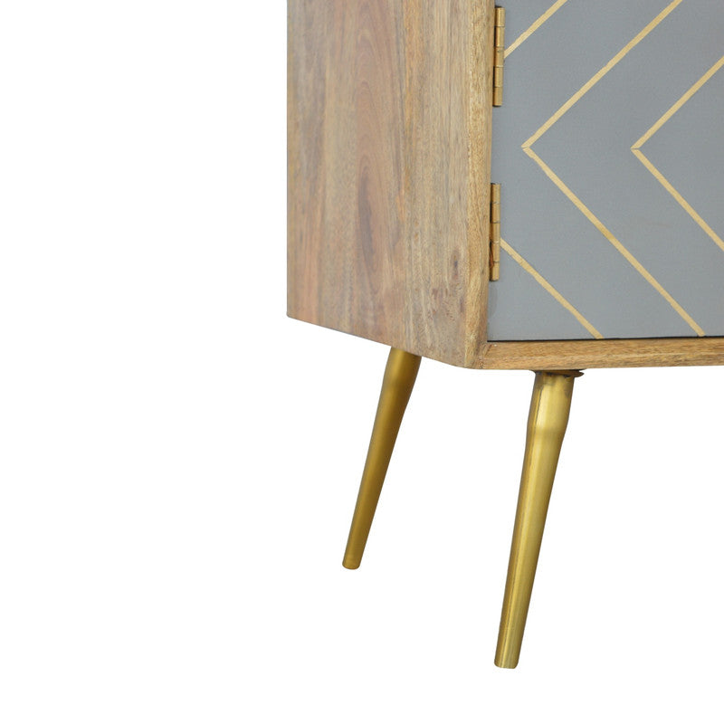 Sleek Cement and Brass Inlay Media Unit in Solid Mango Wood