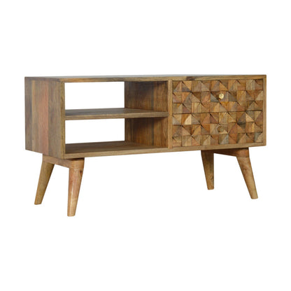 Diamond Carved Media Unit with Hand-Carved Cube Drawers