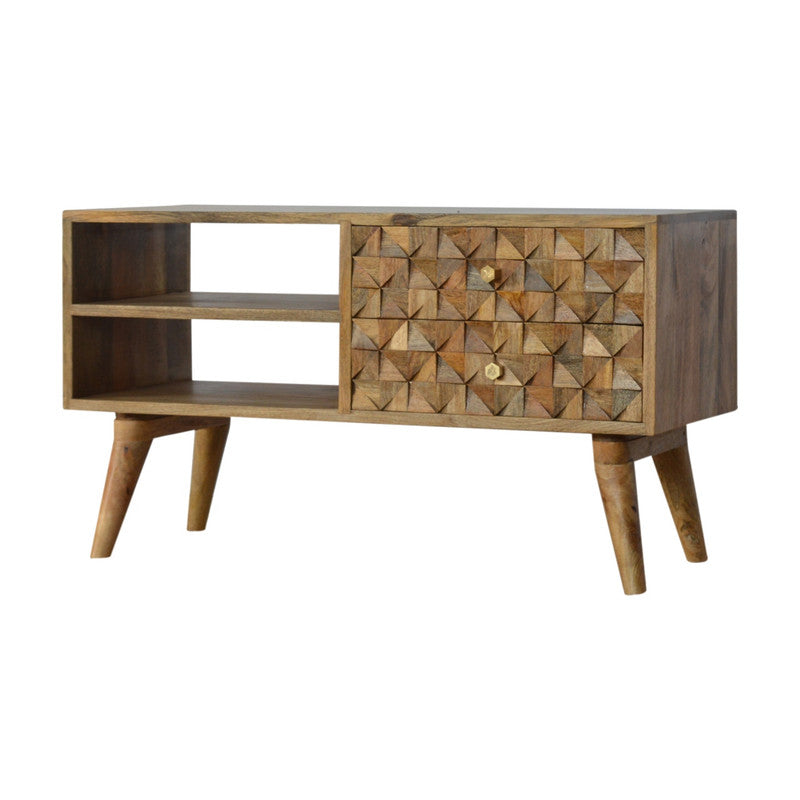 Diamond Carved Media Unit with Hand-Carved Cube Drawers