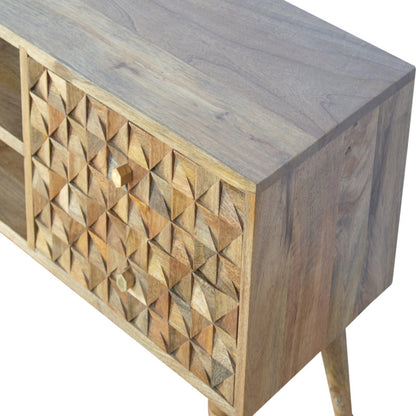 Diamond Carved Media Unit with Hand-Carved Cube Drawers