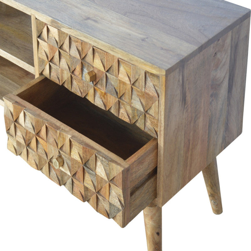 Diamond Carved Media Unit with Hand-Carved Cube Drawers