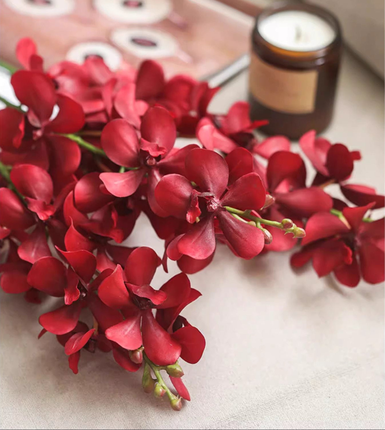 Single Vanda Orchid Stem – Handmade Silk Flower (24.4" Tall)