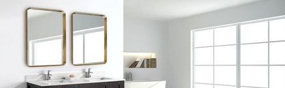 Gold Trimmed Rectangular Mirror: Elegant Bathroom Vanity Accent