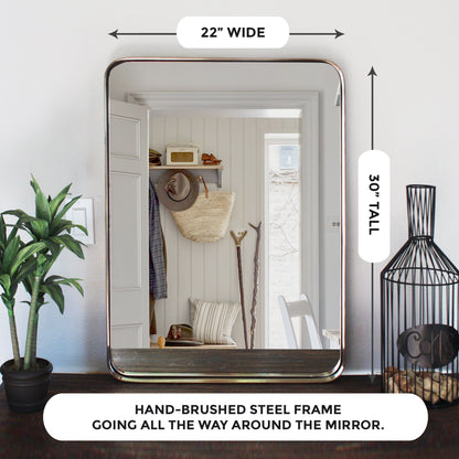 Gold Trimmed Rectangular Mirror: Elegant Bathroom Vanity Accent