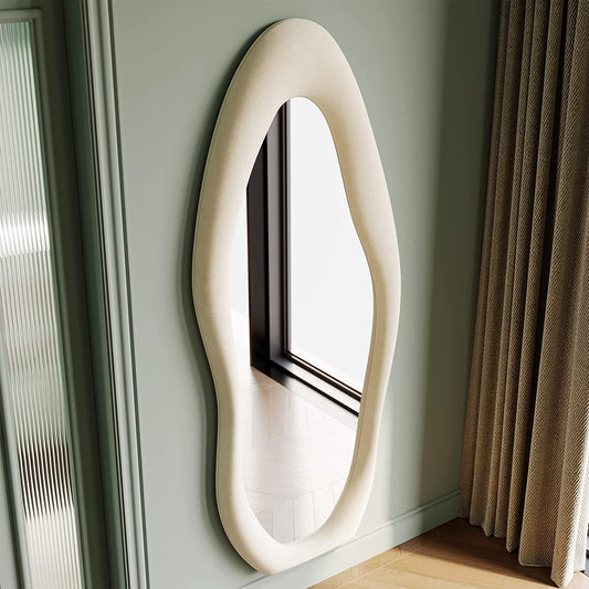 63x24 Inch Full Length Mirror | Flannel Wrapped Wooden Frame | Irregular Modern Wall Mirror