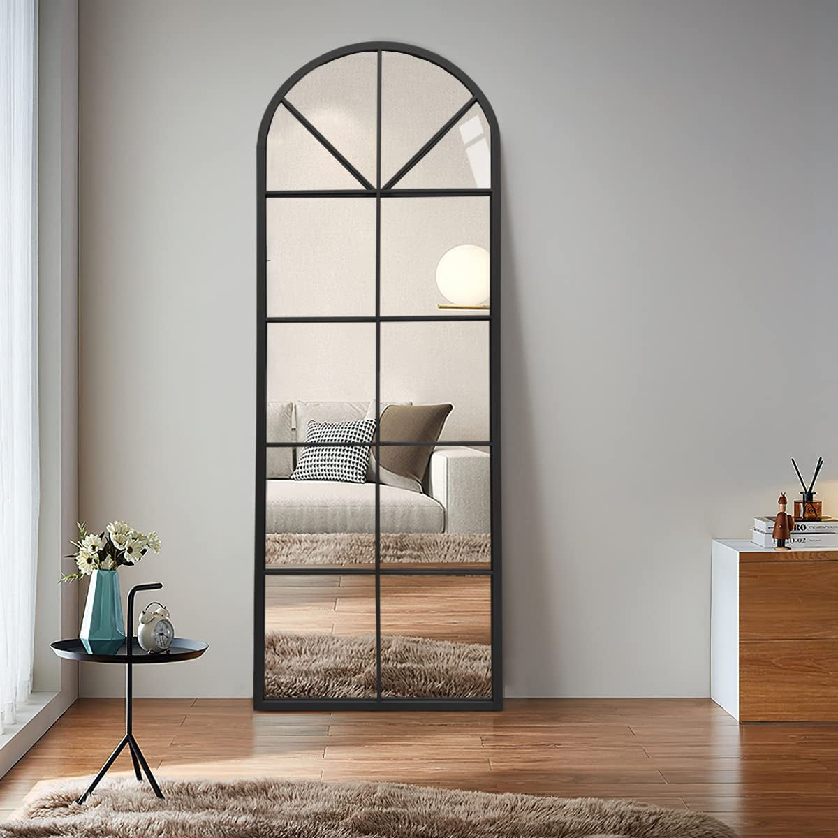 Large Arched Window Pane Mirror | 65"x22" Cathedral Floor & Wall Mount Full-Length Mirror