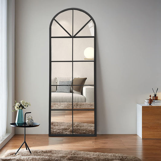Large Arched Window Pane Mirror | 65"x22" Cathedral Floor & Wall Mount Full-Length Mirror
