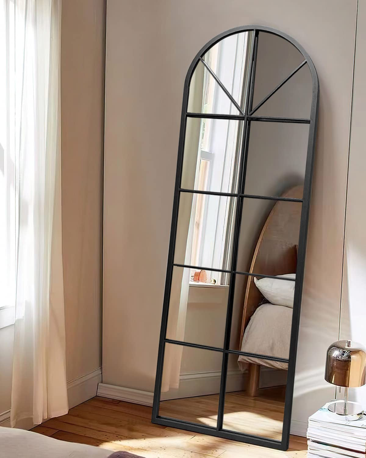 Large Arched Window Pane Mirror | 65"x22" Cathedral Floor & Wall Mount Full-Length Mirror