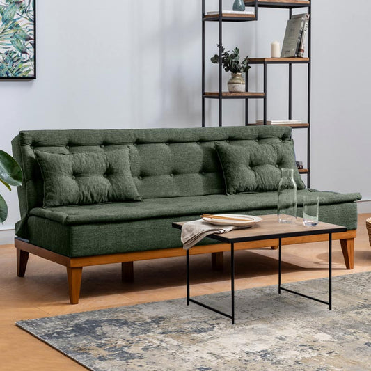 Three-Seater Sofa Bed | Green Fabric